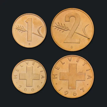 Ægte, Oprindelige Mønt Ucirkulerede Schweiziske 2 PC ' er(1,2 cent) sæt af mønter Unc