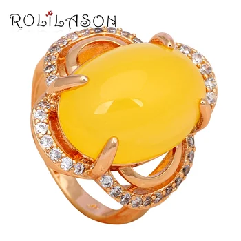 Østrigske Zircon Store Gule Zircon Mode Smykker til kvinder Guld farve Ring til Bryllup USA størrelsen #7#7.5#9 JR2058A