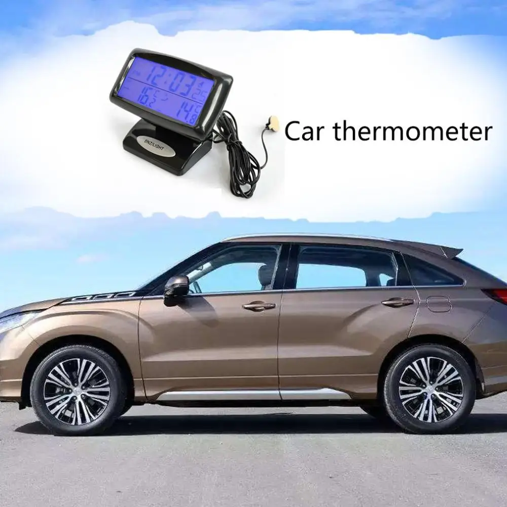 12V/24V Digital Auto Bil Termometer + Bil Batteri Voltmeter Spænding Meter Tester Skærm + Elektronisk Ur Hot Salg#