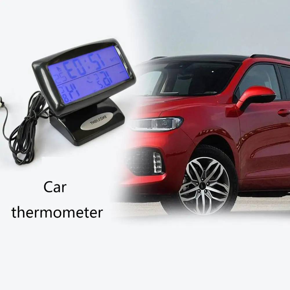12V/24V Digital Auto Bil Termometer + Bil Batteri Voltmeter Spænding Meter Tester Skærm + Elektronisk Ur Hot Salg#