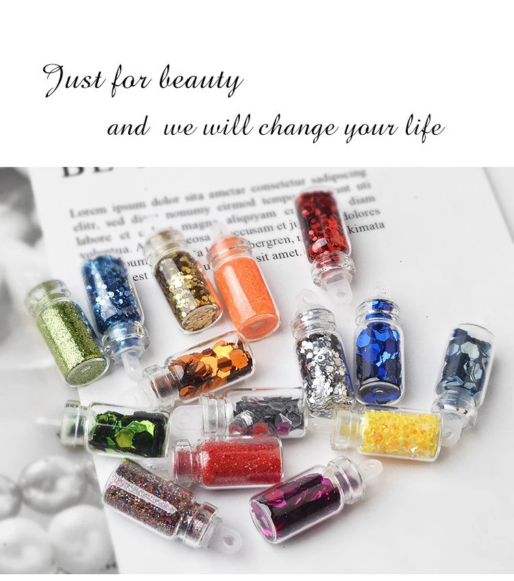 48 Flasker/Sæt Nail Art Pailletter Glitter Og Rhinestones Pulver Manicure Tips Polske Nail Stickers Blandet Design Cover Sæt