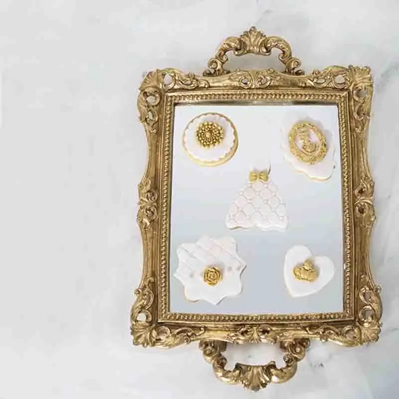 Vintage dekoration kage skuffe guld spejl glas cupcake plade parfume holder spejlet makeup skuffe bryllupsfest hjem håndværk