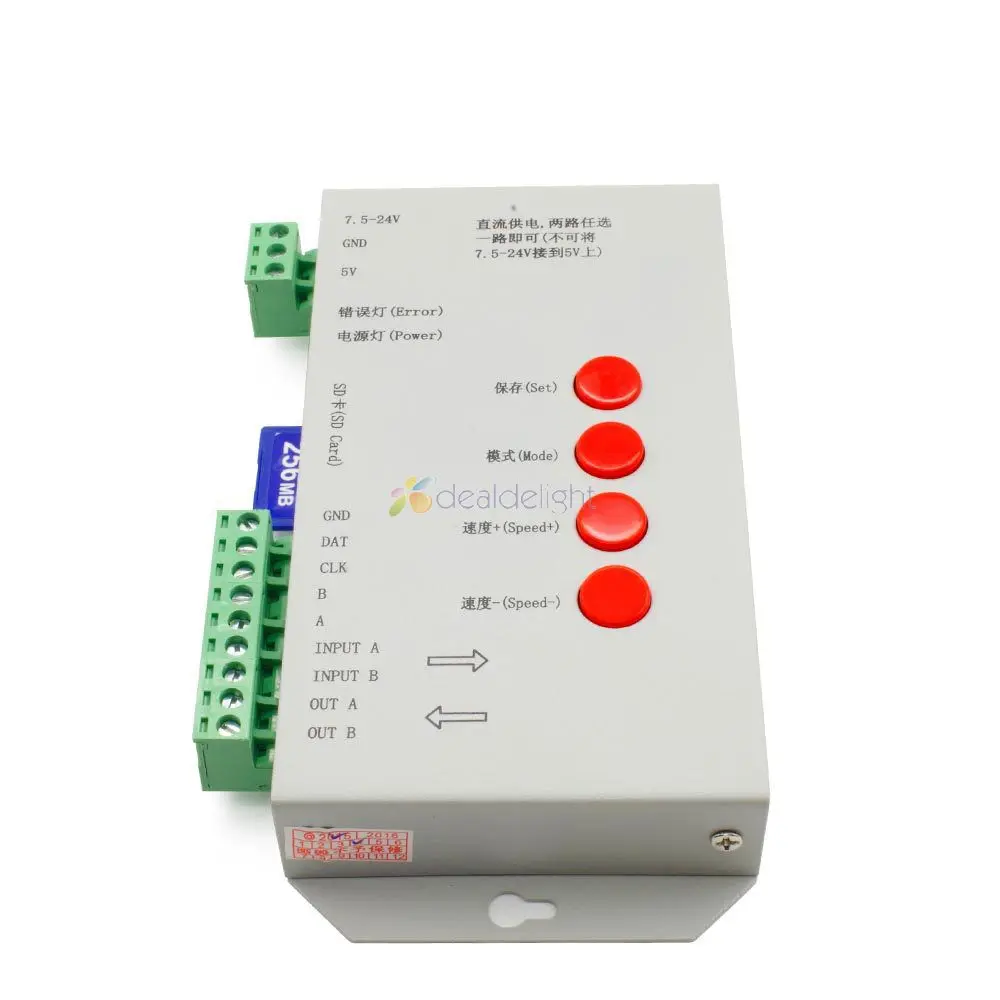 T-1000VIS 256M SD-Kort-LED-Pixel-Controller 5-24V, Fuld Farve Controller IC LPD6803/WS2801/WS2811/WS2812B
