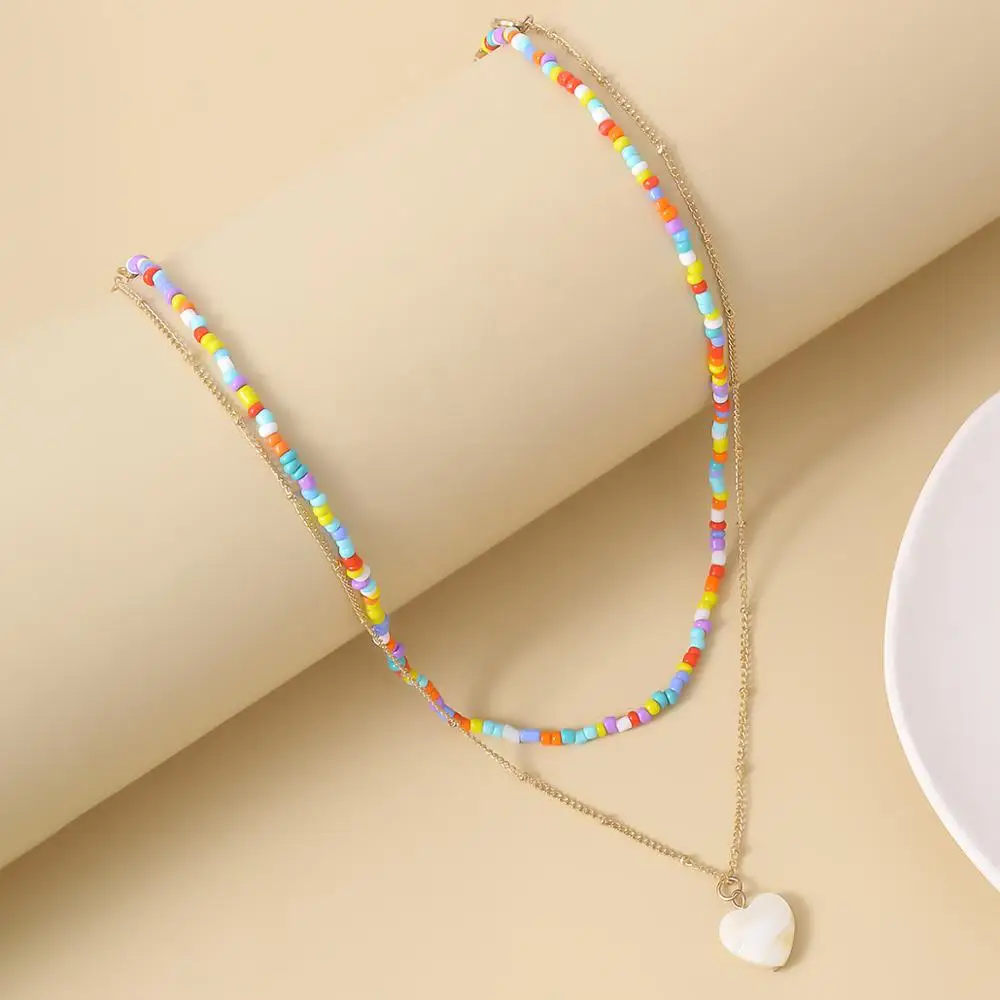 HangZhi 2020 Nye 2stk/sæt Rainbow Farverige Perler Halskæde Geometriske Hjerte Vedhæng Kravebenet Choker til Kvinder, Piger Smykker