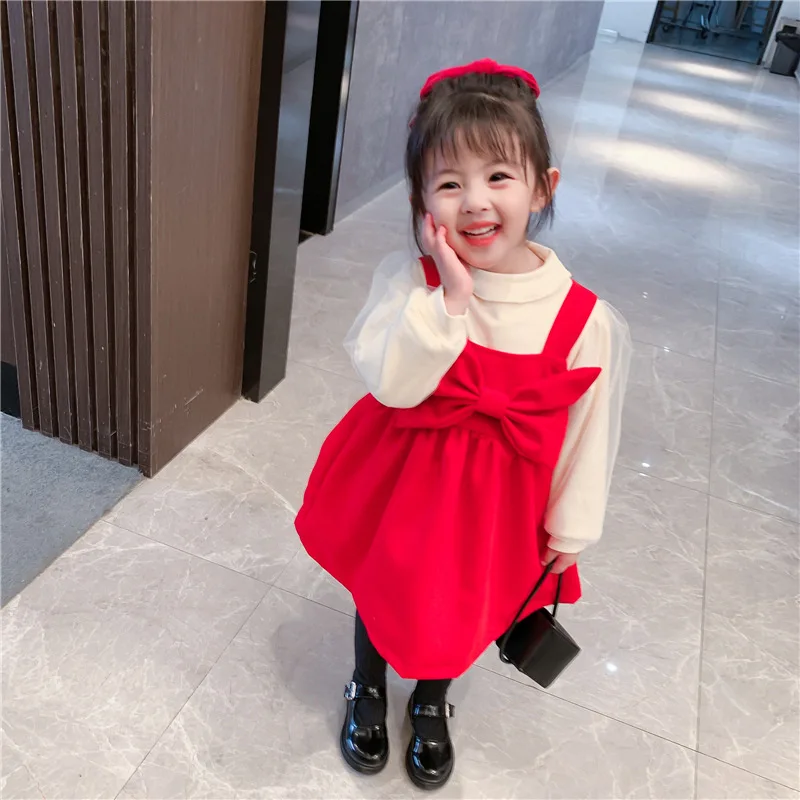 Efterår / vinter 2020 new girl ' s base coat med bow tie kjole til fremme sød baby pige bære 13-20