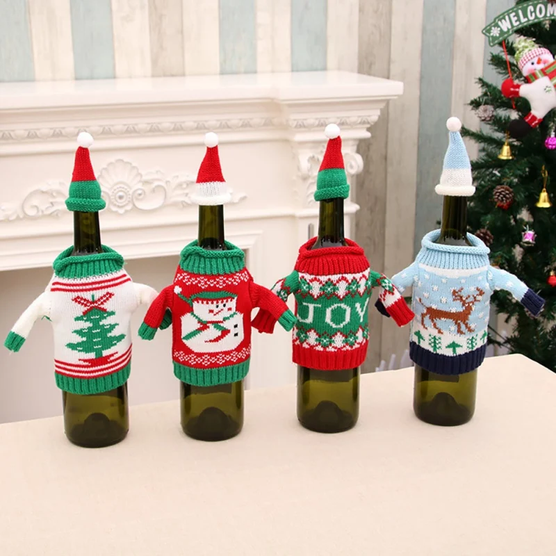 Jul Vin Flaske-Sæt Sweater Vin Flaske-Sæt Søde Jule Vin Flaske Ornament Home Parties Festivalen Nye År Dekorationer
