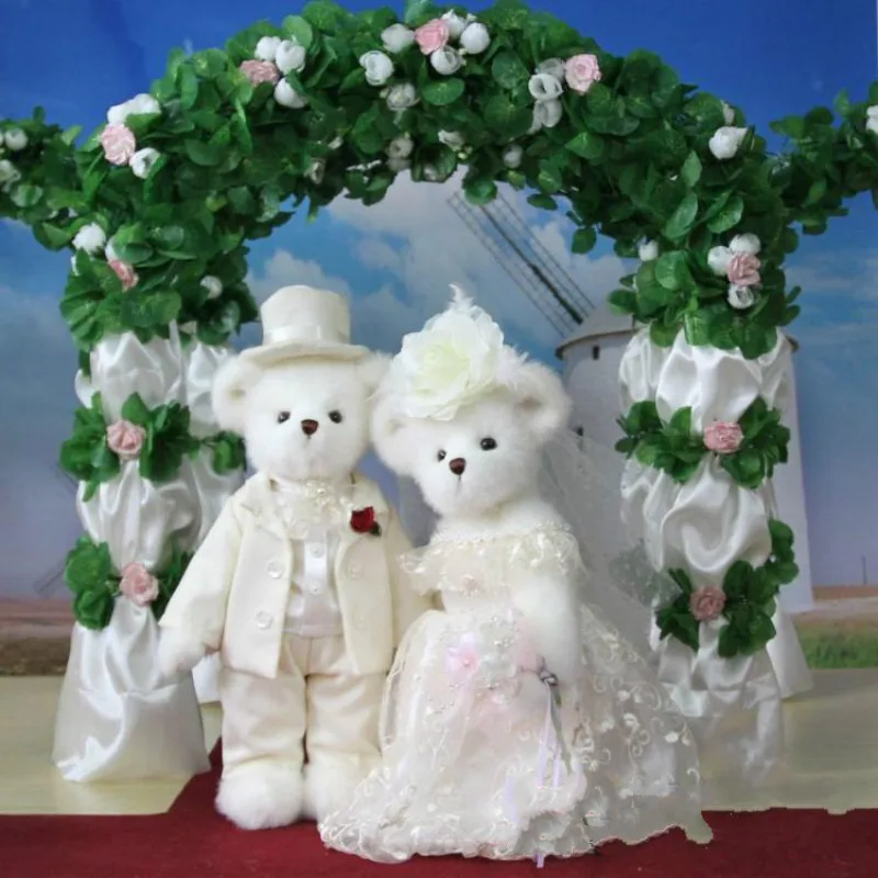 2pc Kreative Heldig Bamse Par til Julegave Sød Hvid Uniform Kjole Bryllup Bære dukke dekoration børn plys legetøj