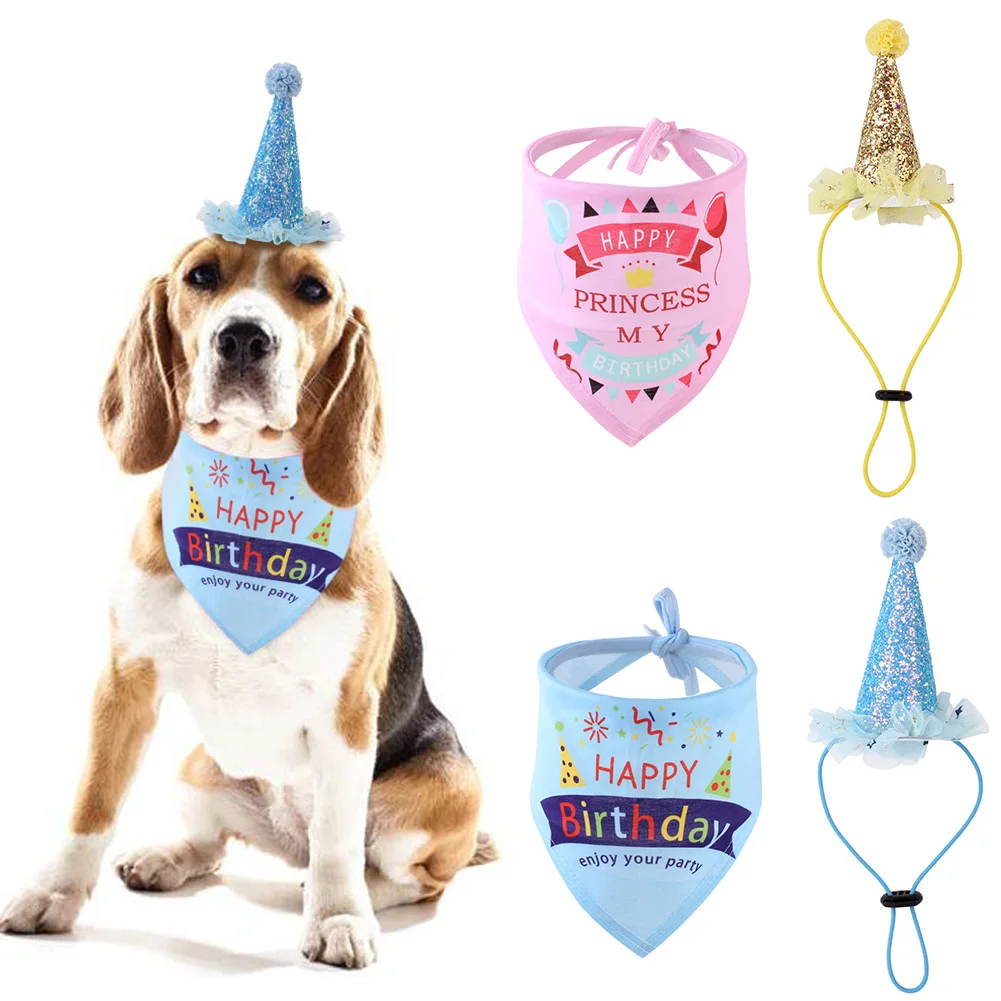 2 stk/sæt Pet Fødselsdag Katte Headwears Søde Mode Mesh Kant Dog Party Hat, Tøj Tilbehør Hvalp Glitrende Kostume Med Tørklæde