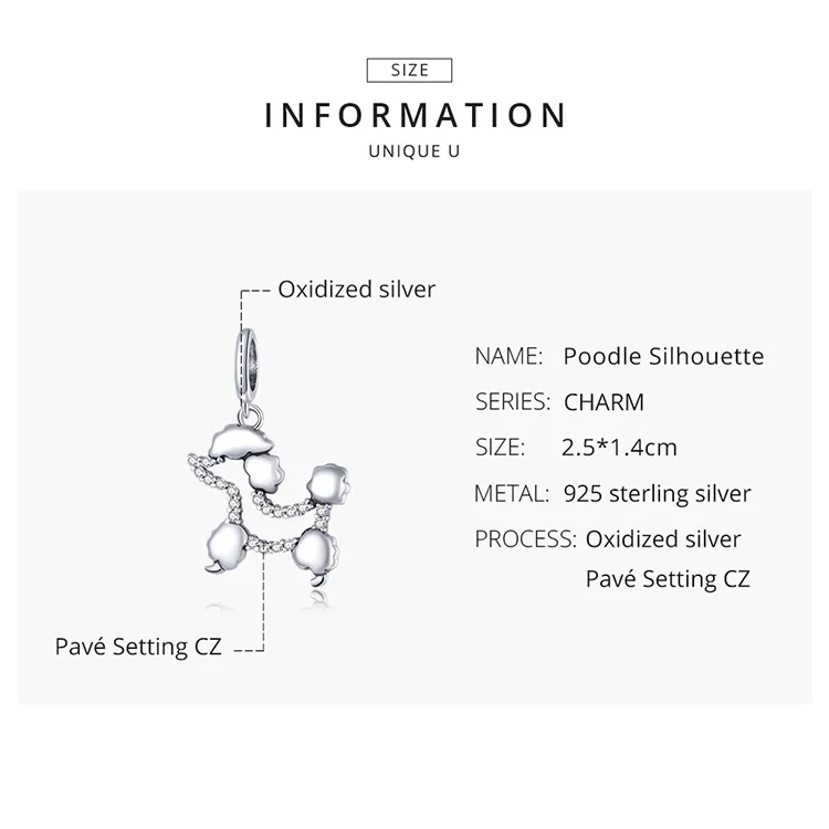 Bijoux 925 sterling sølv, med søde dyr Bamse Vedhæng med perler egnet til oprindelige pan armbånd damer DIY smykker