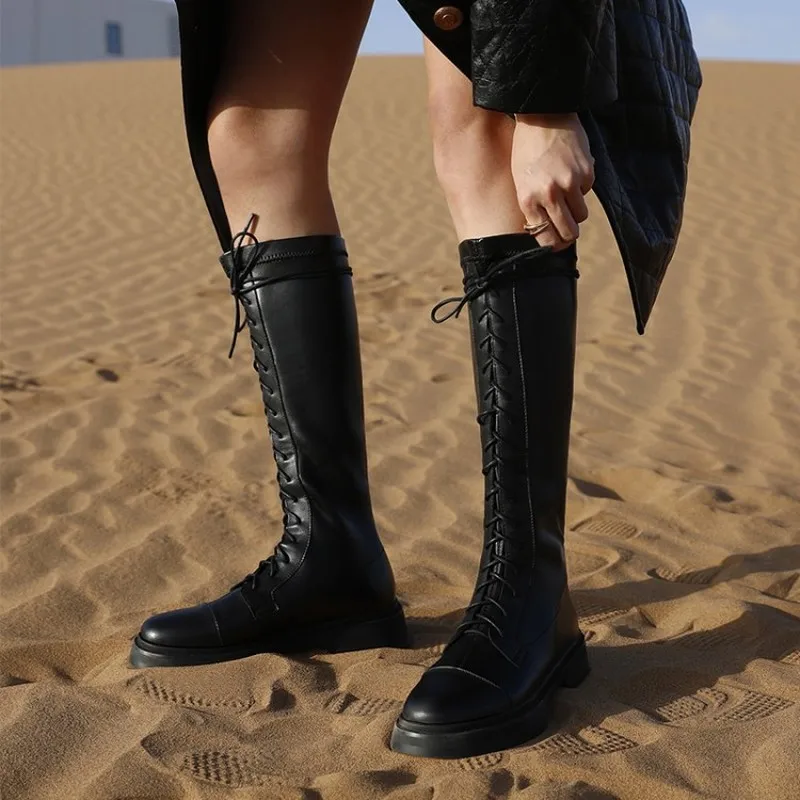 Vinteren Den Nye mode Britisk stil med Runde hoveder Elasticitet Stovepipe Takato Martin støvler sort Casual Høje hæle Kvinder støvler