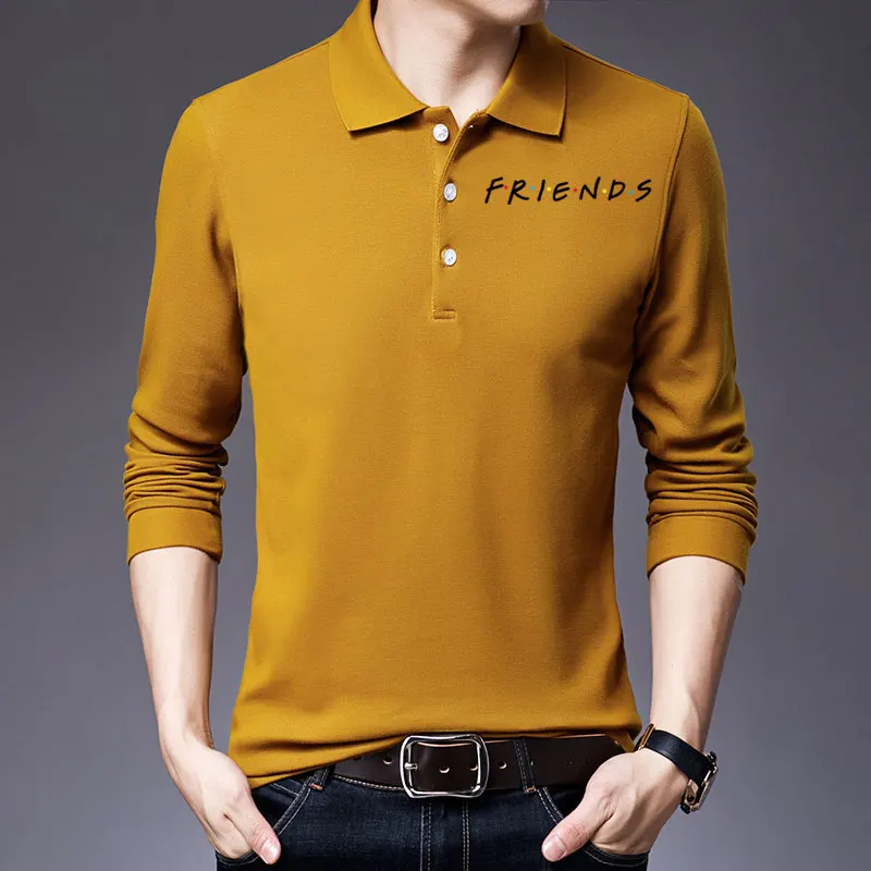 Nye herre langærmet t-shirt i ren bomuld casual revers polo shirt til mænd bunden shirt tendens udskrivning efteråret pels
