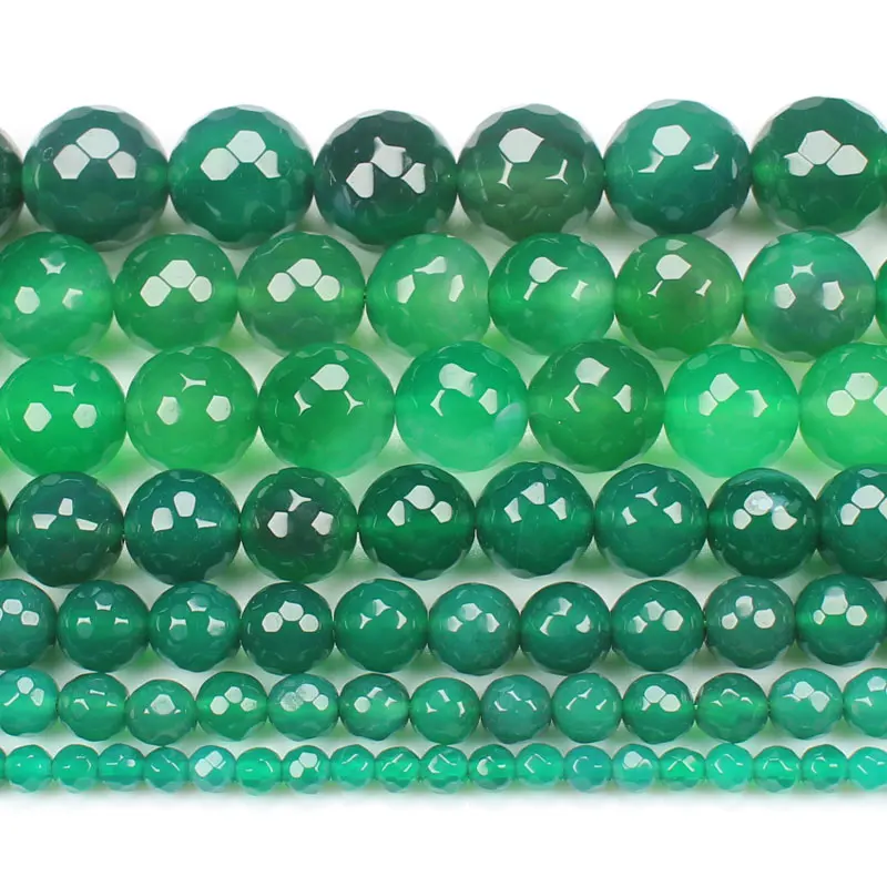 Facetslebne Grønne Ag-ates 4-14 mm Runde Perler 15