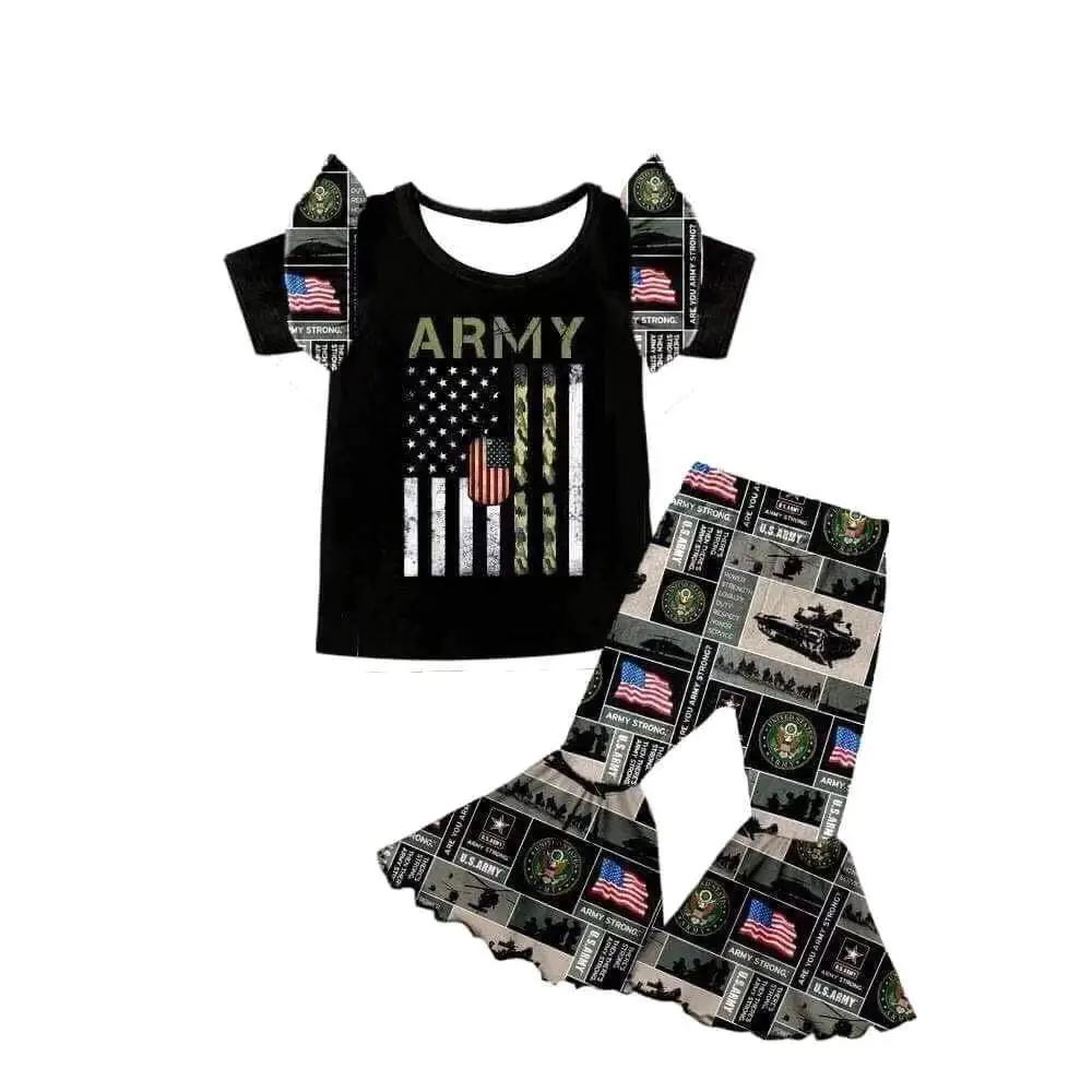 2020 mode National Day baby pige outfit, 2 stykker sommer baby pige sæt tøj klokke-bottom toddler baby kid pige tøj sæt