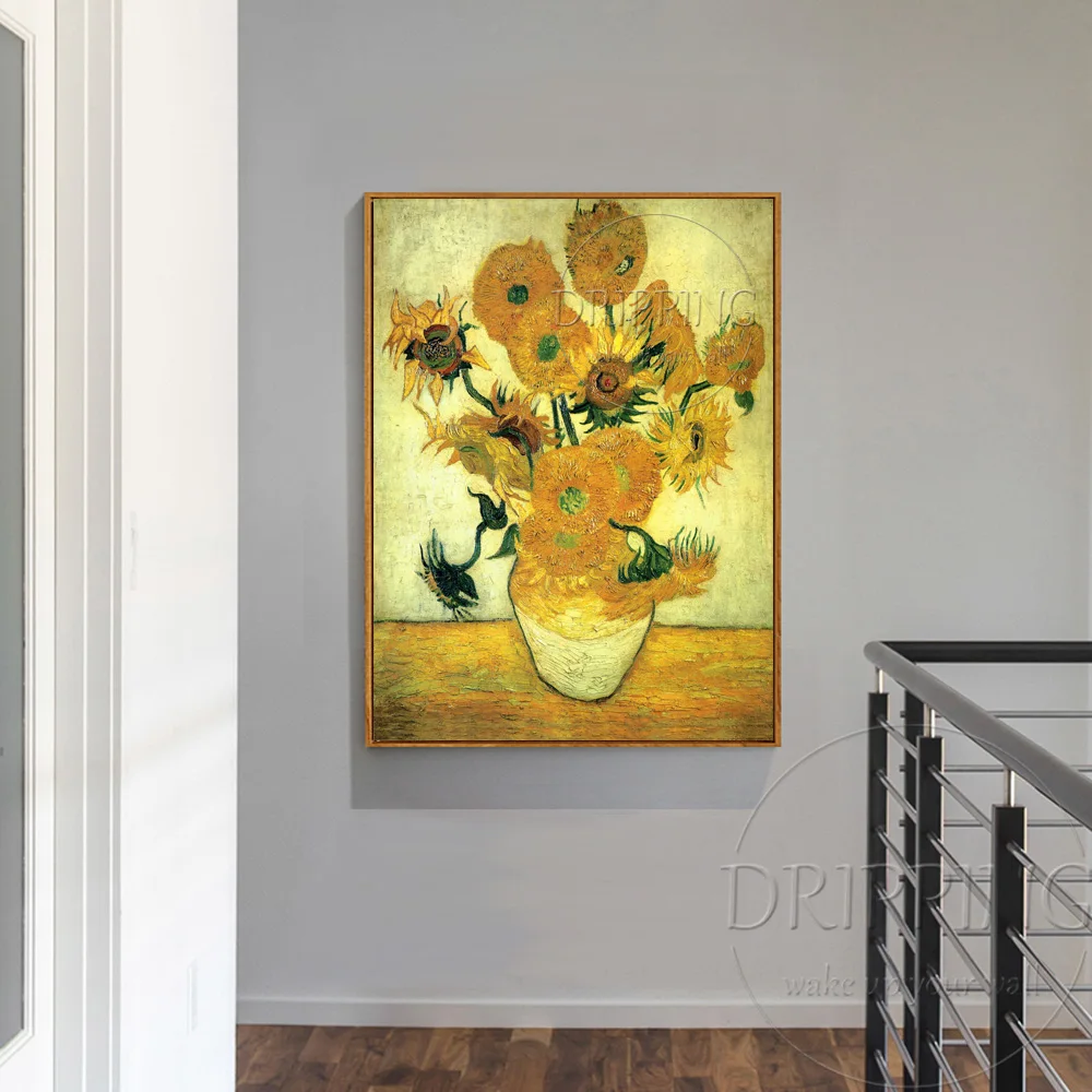 Begavet Maler Reproducere Impressionistiske Solsikke Olie Maleri af Van Gogh Stadig Liv Vase med Fjorten Solsikker Olie Maleri
