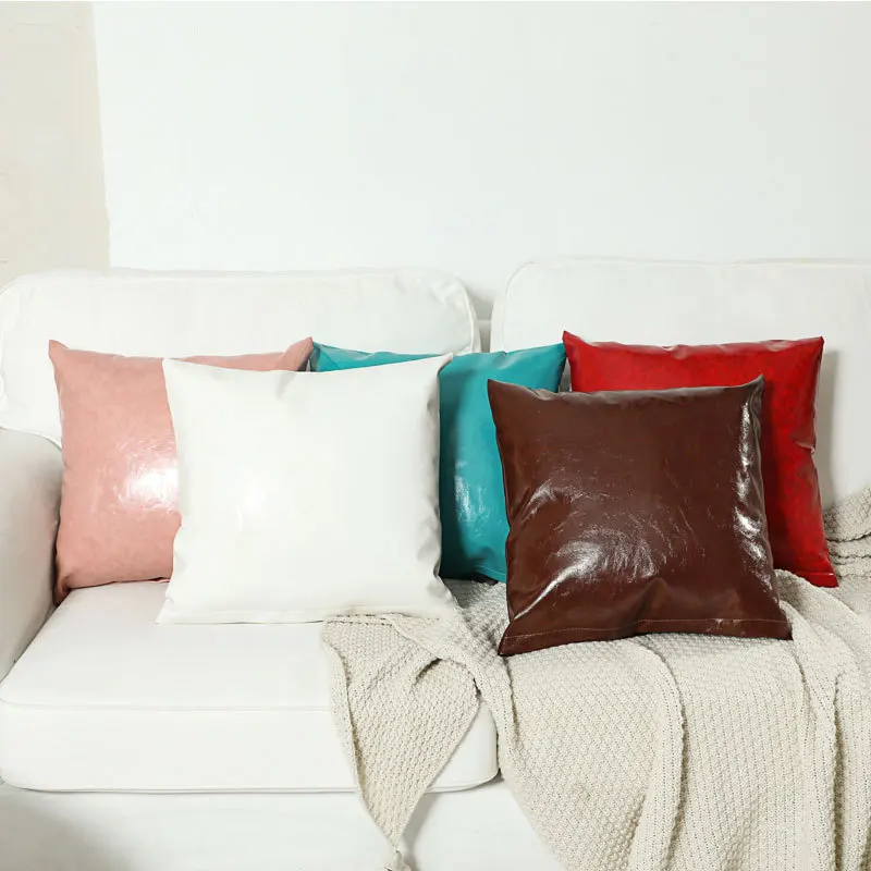 Solid Farve PU Læder pudebetræk til Kontor/bil/sofa/kaste Dekorative Solid Farve Pu Læder Pude Dækker Home Decor