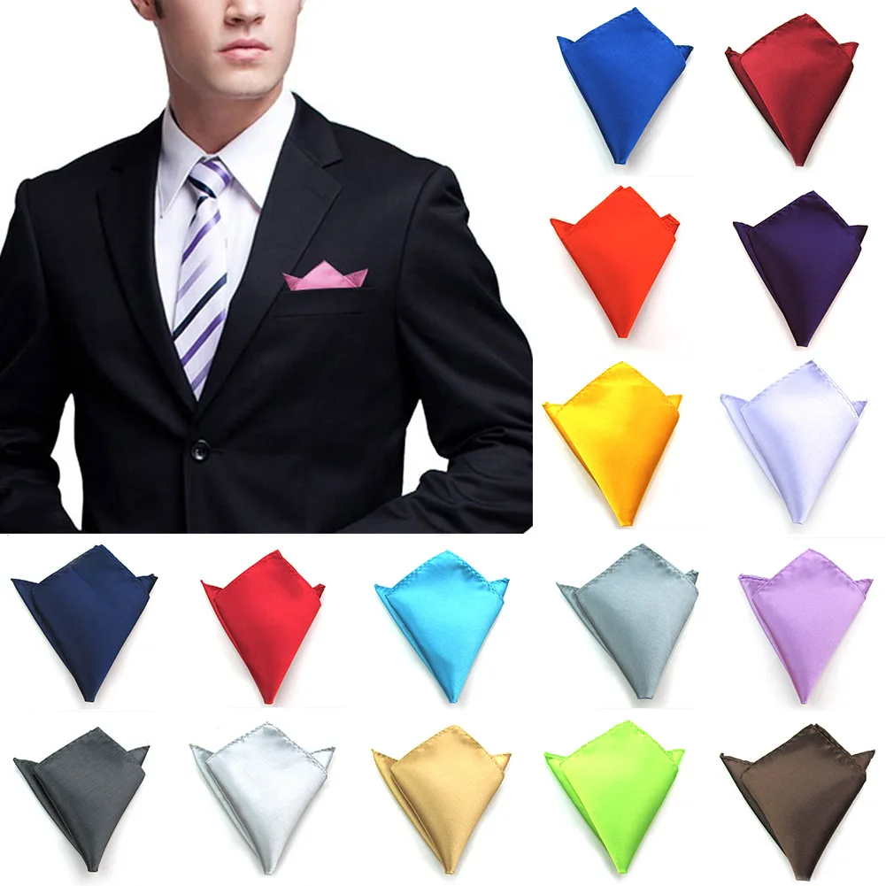 Ny 29 Farver Mænds Hanky Satin Solid Almindeligt Passer Pocket Square bryllupsfest Lommetørklæde