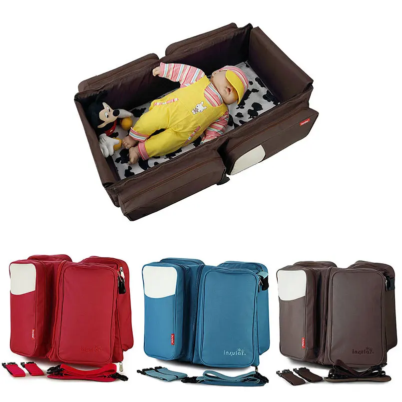 35cm Multi-funktion Sammenfoldelig Bærbare Barneseng Seng Stor Kapacitet Mumie Skulder Messenger Taske Baby Travel Bed Plys Rygsække