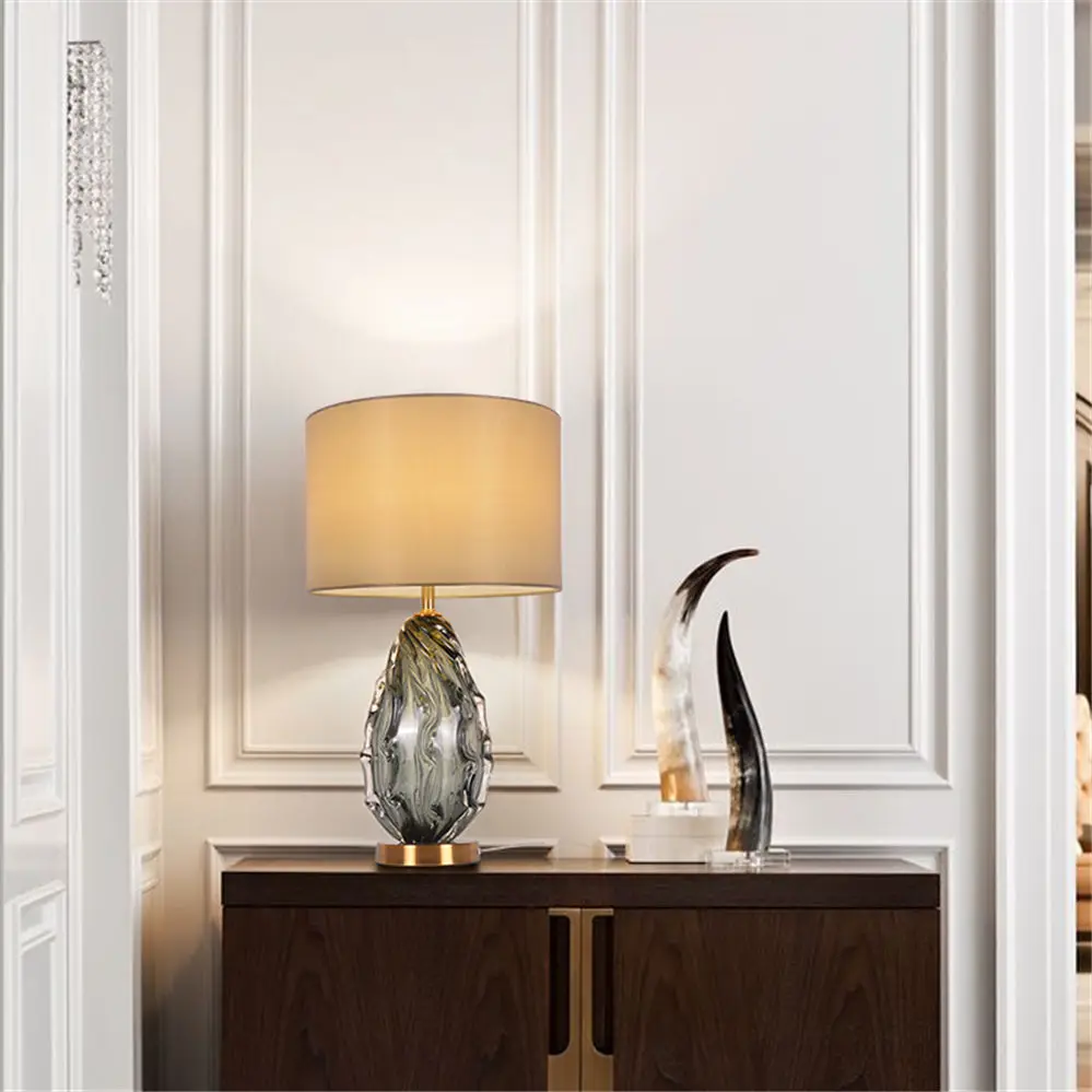 American Art Korn Farvet Glas Bordlampe Til Kontor Soveværelse Sengen Luksus Home Deco-Undersøgelse Led Desk Lys Elegant Indretning