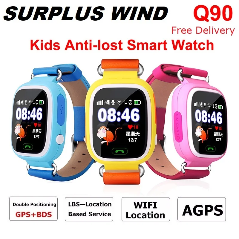 Overskud Vind Q90 Børn GPS-Ur, Farve Tv med SOS-opkald Voice Chat GPS Tracker Telefon Se WIFI Beliggenhed Med APP