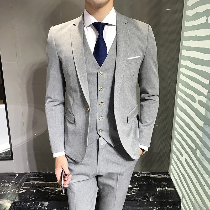 Terno Masculino Slim Fit Single-breasted 3-piece Suit Sæt Mand Solid Farve Business Casual Dress Brudgom Wedding Dress