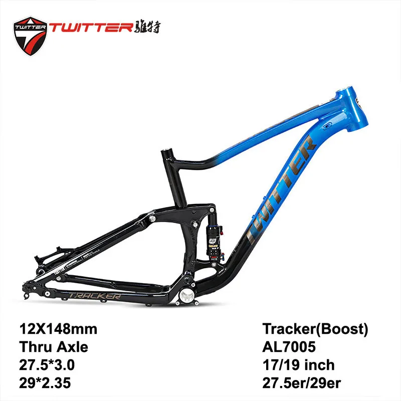Twitter 2021 Nye Kommer Softail Tracker XC MTB Cykel Stel Aluminium Med bagdæmper TA12x148mm 27.5x3.0 29x2.35 Dæk Bløde Trail