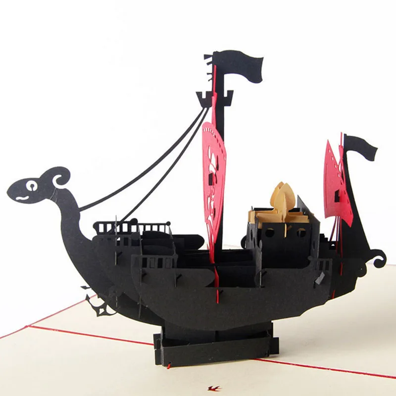 Vintage 3D Pop Up Papir Laser Cut Lykønskningskort Kreative Håndlavede Pirat Skib, Fødselsdags Postkort, for Kæreste takkekort C42