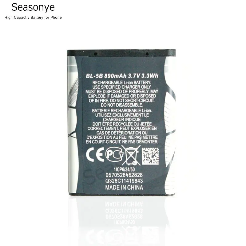Seasonye 890mAh BL-5B-Batteri Til Nokia 3230/5070/5140/5140i/5200/5300/5500/6020/6021/6060/6070/6080/6120/6120C ect
