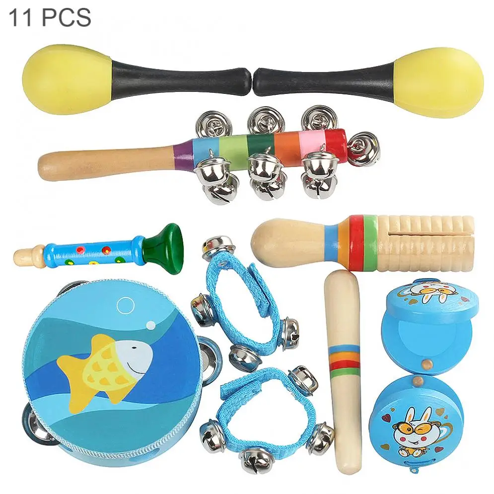 11pcs/masse Percussion musikinstrumenter Sæt 4 Tommer Tamburin Maracas Håndled Klokker Blandet Kit til Børn, Baby Musik Uddannelse
