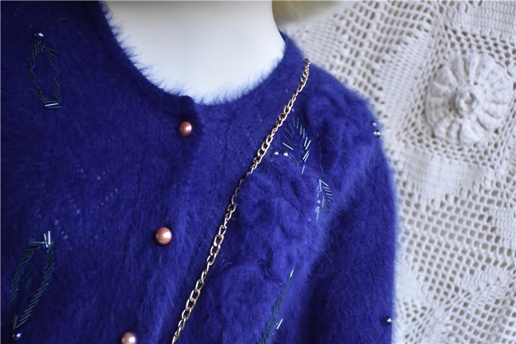 Cashmere sweater kvinder, damer cardigans vintage knapper, lange ærmer ægte kanin pels strikket efteråret tøj varm frakke jakke