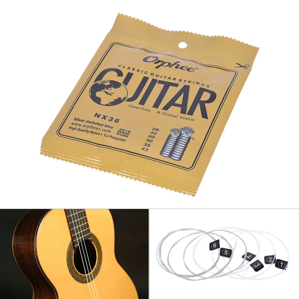 Orphee NX36 6stk Klassisk Guitar Strings Nylon Udskiftning (.028-.043) Wire Normal Spænding Guitar-Dele & Tilbehør