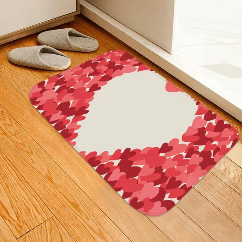 3D-Valentine ' s Day Kærlighed Hjerte Trykt Tyk Flannel Tæppe, Non-Slip Underlag, Bløde gulvmåtte Hjem Soveværelse Dekorativt Tæppe