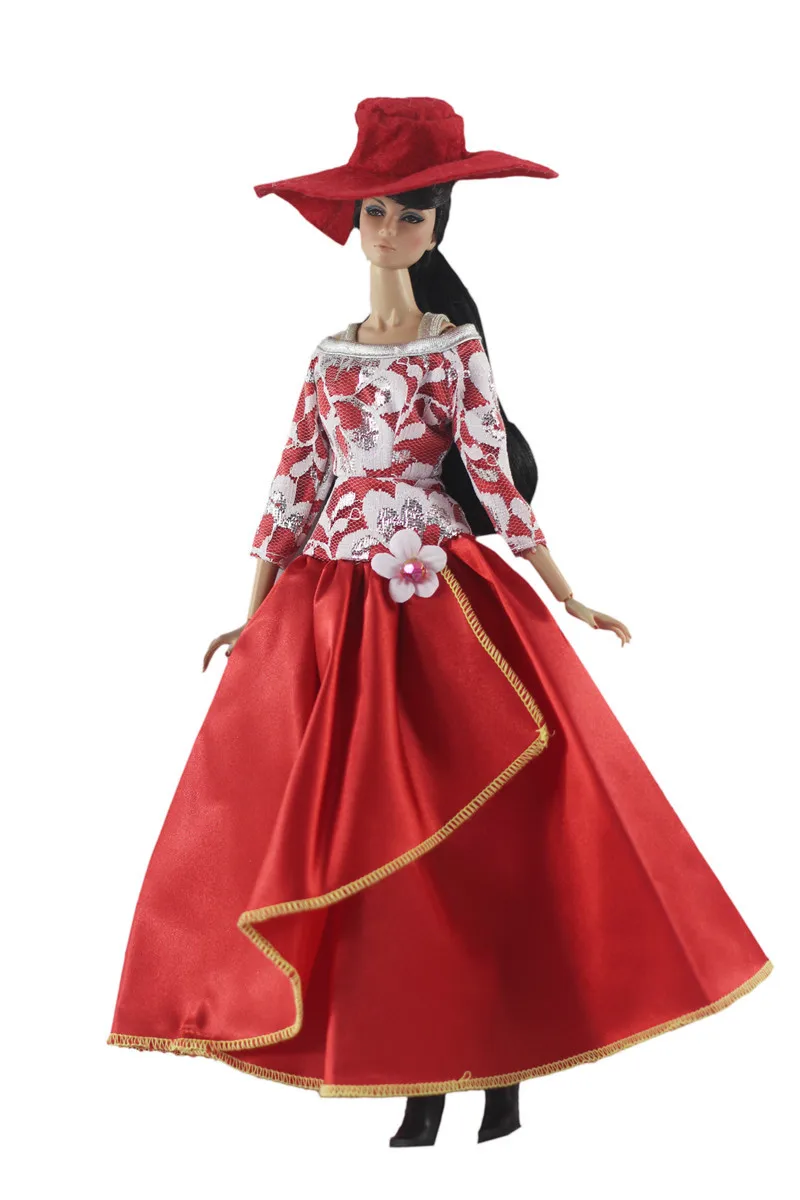 Retro Europæiske Rød Lang Kjole Outfit, der Passer Sæt til Barbie BJD FR SD Dukke Tøj Rolle Spiller Tilbehør Legetøj til Pige