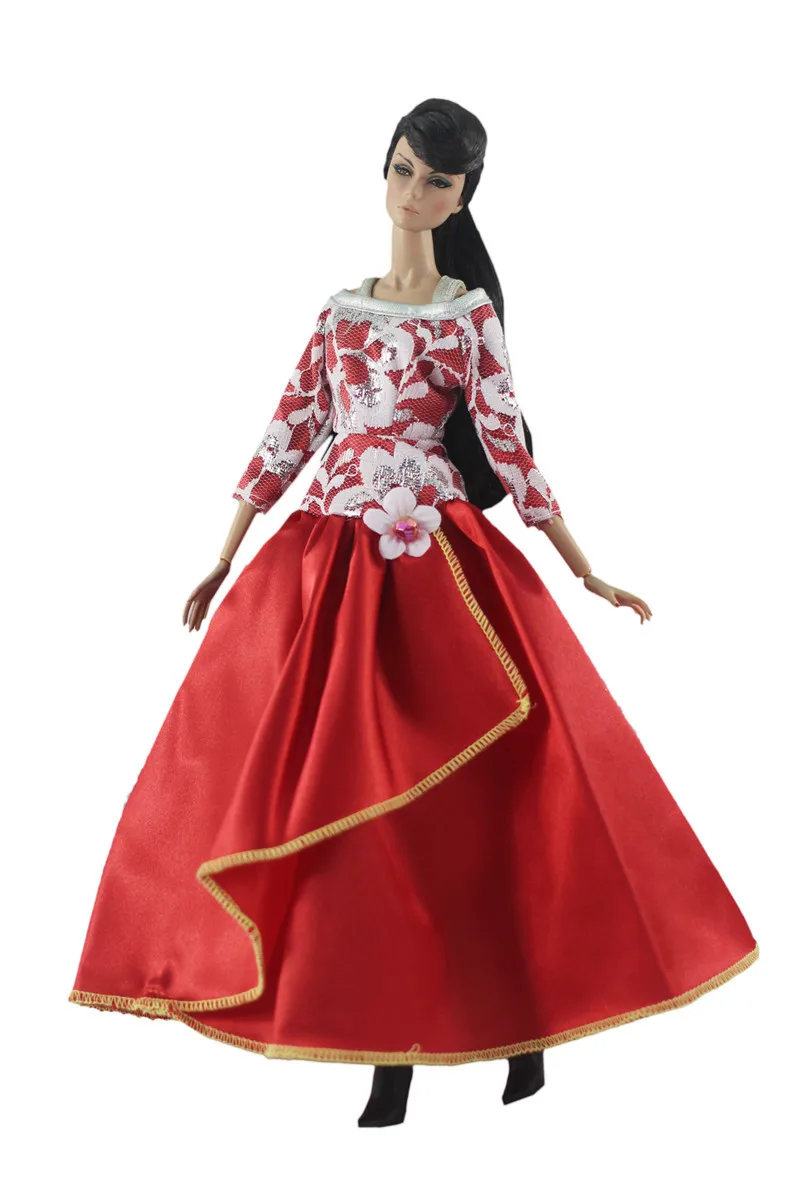 Retro Europæiske Rød Lang Kjole Outfit, der Passer Sæt til Barbie BJD FR SD Dukke Tøj Rolle Spiller Tilbehør Legetøj til Pige
