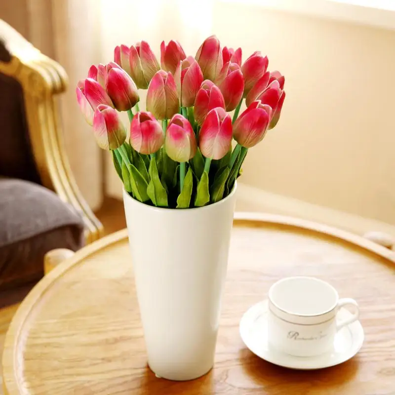 20pcs/masse PU Tulip Kunstige Blomster mini tulip Bryllup Hjem Dekorative Blomster rigtige touch boligindretning, Blomst (ingen vase)