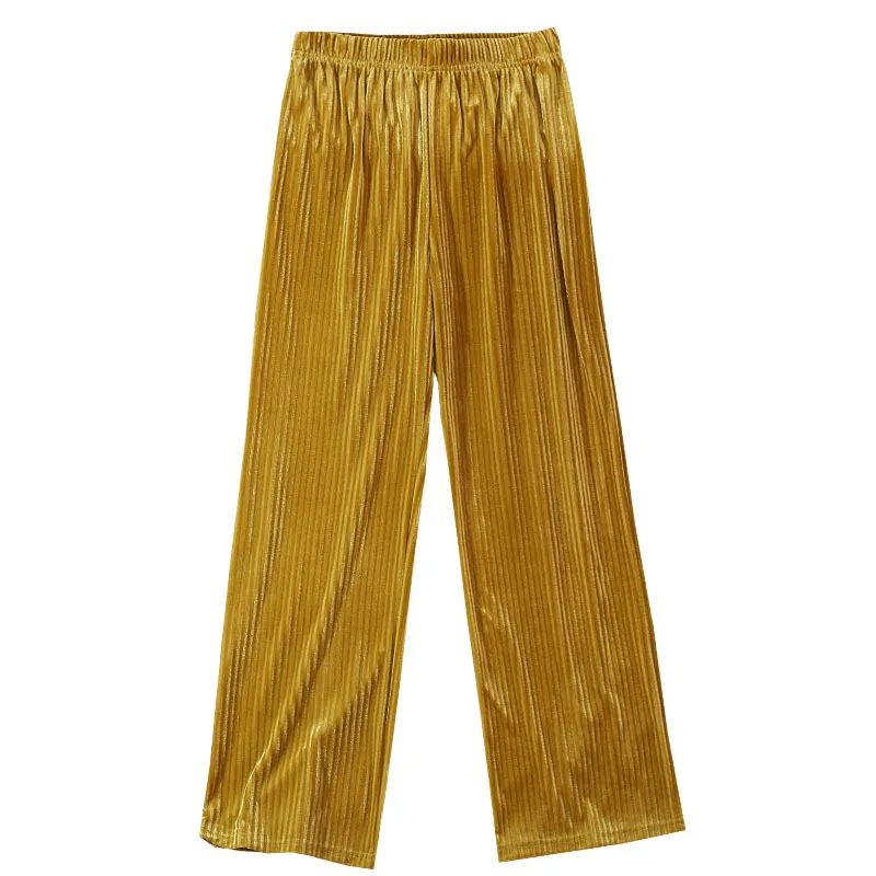Golden velvet wide-ben bukser, kvinders 2020 nye tørre bukser med høj talje lodret velvet lige casual bukser