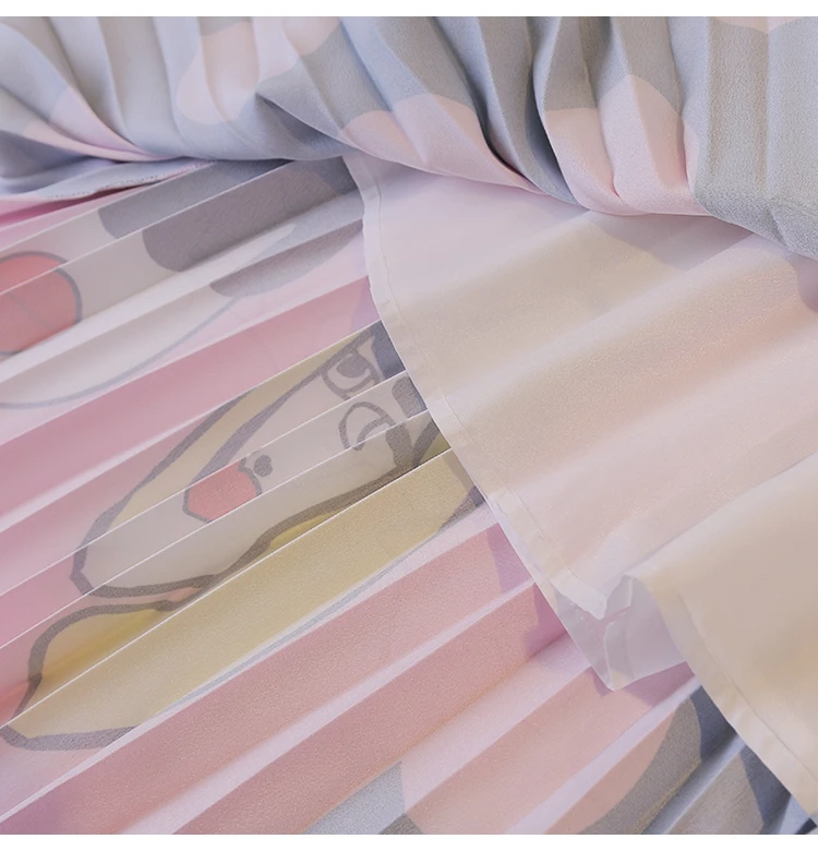 Qooth Kvinders Ny Nederdel Sommer Nederdele 2019 Foråret Luksus Tegnefilm Print Plisseret Nederdel med Høj Talje Floral Print New Saia QH1845