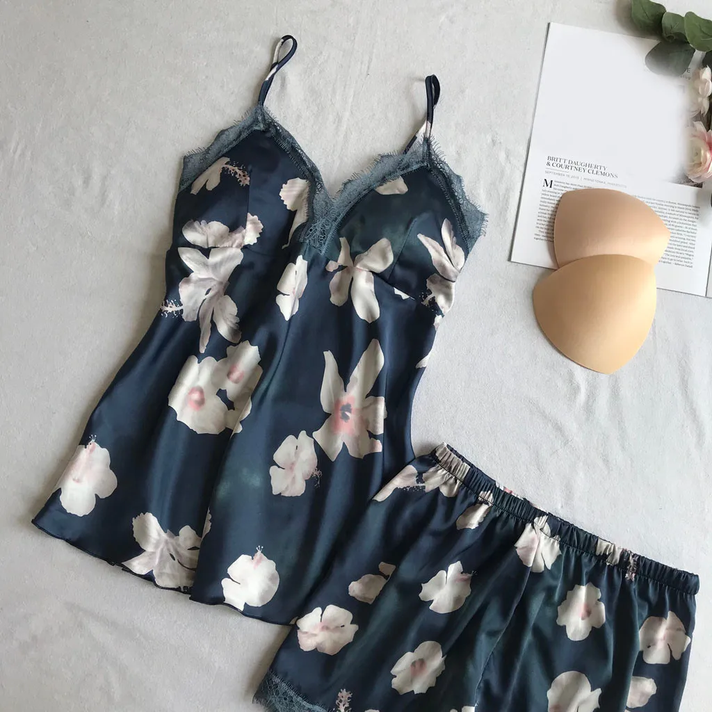 2019 NYE Sexet Dame Slynge Nattøj Shorts Nattøj Sæt Pyjama Femme Mode Blomst Pyjamas for Kvinder Cami Top og Shorts
