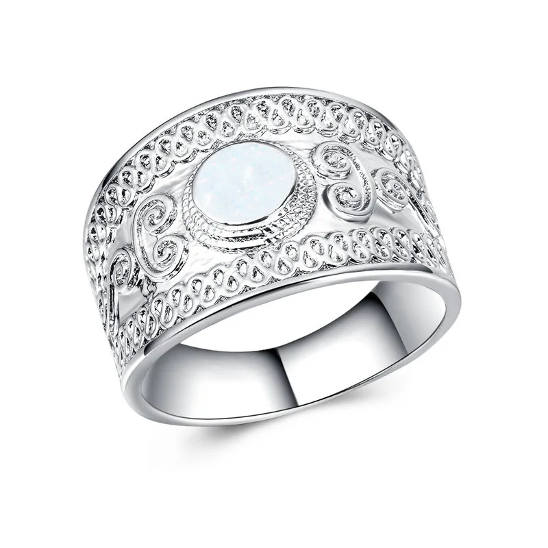 Visisap Luksus Retro Hvide Opaler Zircon Ring for Mand og Kvinder Hvid Guld Farve Smykker Part Ringe Tilbehør Leverandør B1433