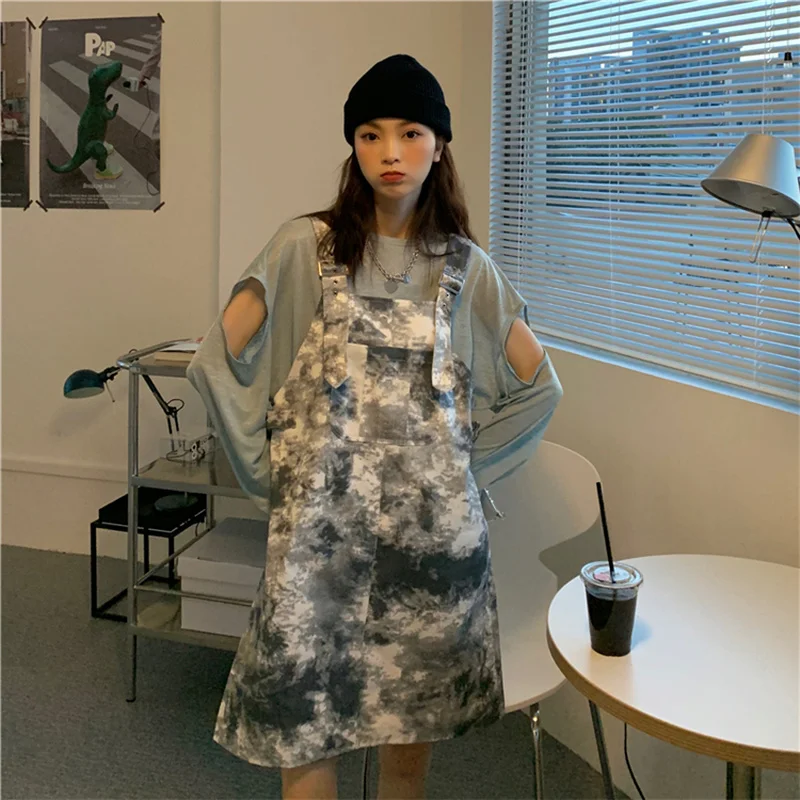 Kvinder Sætter Tie-dye Hul Hofteholder Løs Retro Harajuku Streetwear Stilfulde Ulzzang Fritid Hip-hop Smarte Kvindelige Elegante Daglige Ins