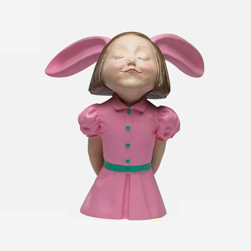 Pink van Gogh art design figur Nordiske Statue Figur Miniture dyr Home decor skulptur bunny girl Chirsmas håndlavet gave