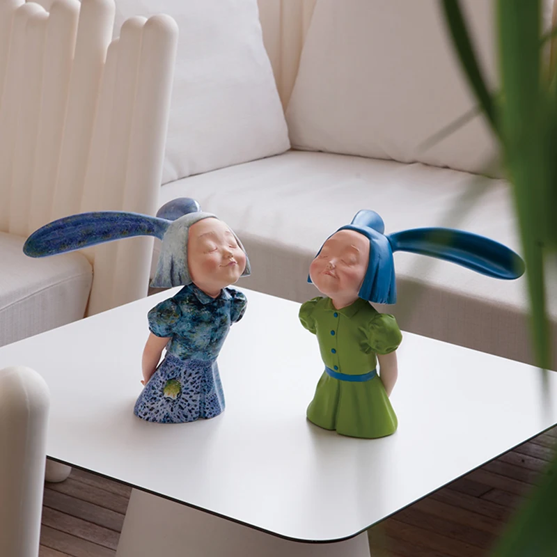 Pink van Gogh art design figur Nordiske Statue Figur Miniture dyr Home decor skulptur bunny girl Chirsmas håndlavet gave