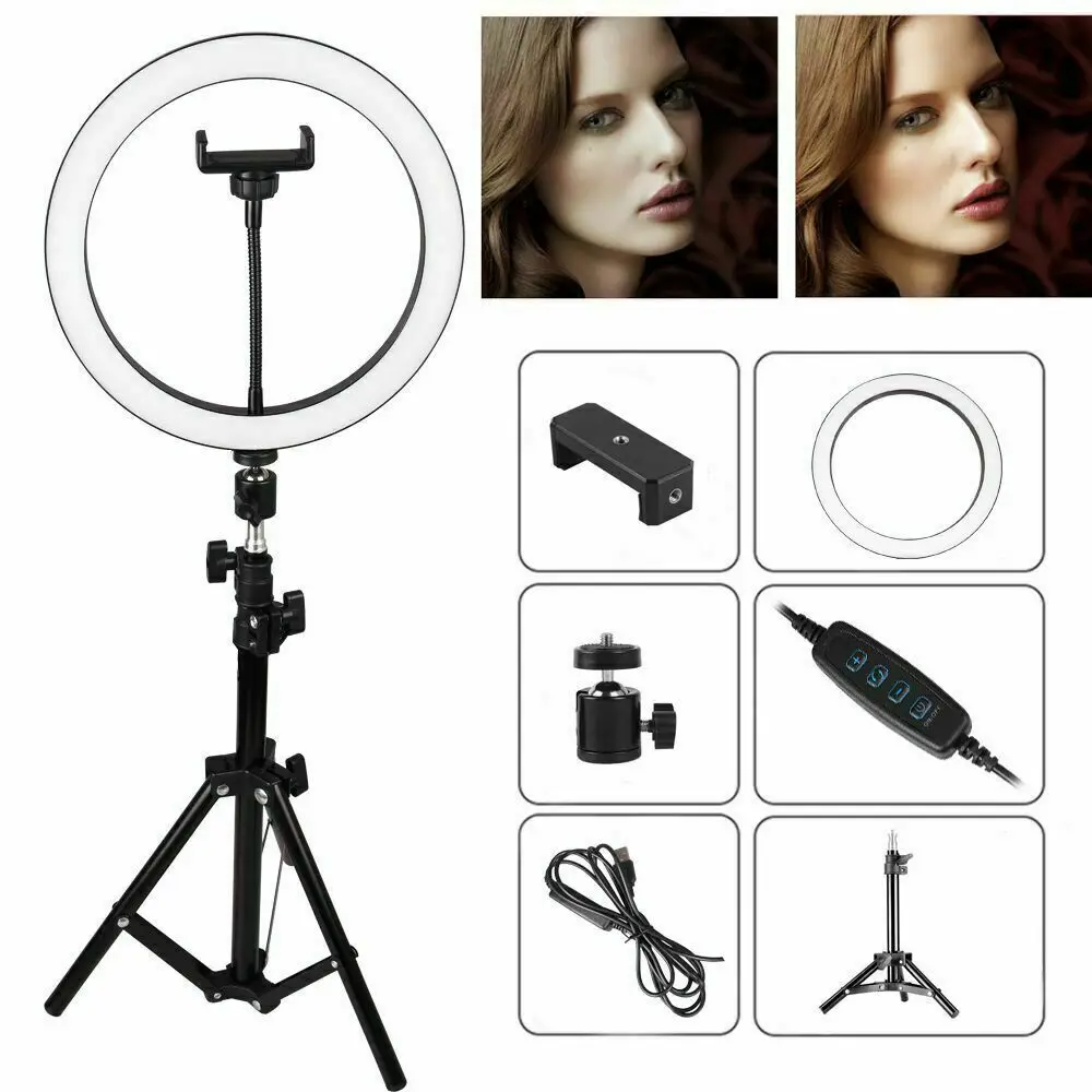 Fotografering LED Selfie Ring Lys 10tommer Metal Dæmpbar Kamera Telefon til at Ringe Lampe Med Stativ Stativer Til Makeup Video Live Studio
