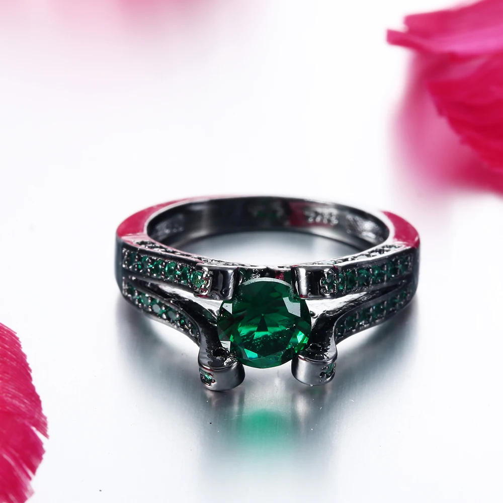 Hainon Sort Guld Farve vielsesringe med Grøn Zircon Luksus Engagement Ring Smykker Nye Mode Løfte RING for kvinder