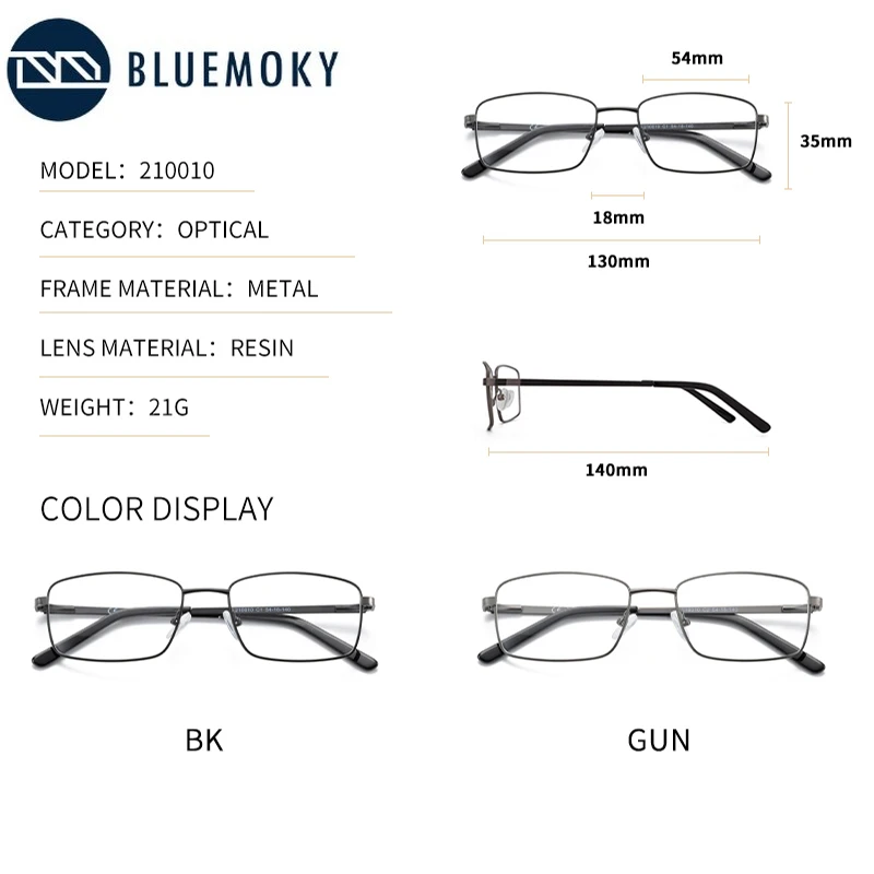 BLUEMOKY Legering Briller Frame Mode Mandlige Rektangel Ultralet Øje Nærsynethed Recept Briller Metal Ramme Optiske Briller