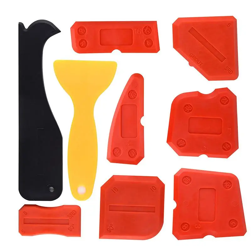 9 Stykker Silikone Fugemasse Efterbehandling Værktøjer Udjævning Kalfatring Tool Kit til Køkken, Badeværelse Gulv Forsegling, Rød