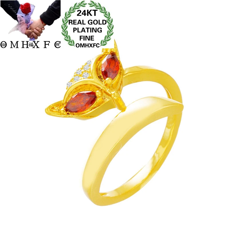 OMHXFC Engros RI207 Europæiske Mode Hot Fint, Kvinde, Pige, Fest, Fødselsdag, Bryllup Gave Fox AAA Zircon 24KT Guld Ring Resizable