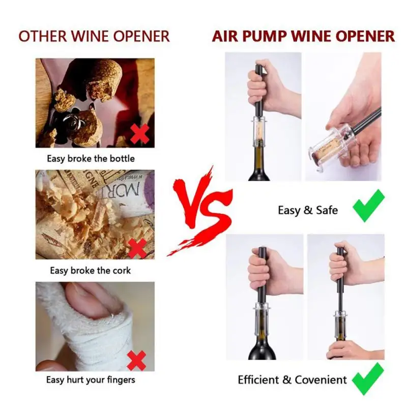 Luftpumpe Vin Oplukker Lufttryk Vakuum Rød Vin Prop Øl Låget Åbner Proptrækker Propper Ud Af Rustfrit Stål Pin-Kode