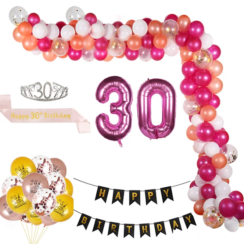 Sort Pink 30 40 50 60 års Jubilæum Samt engangsservice Voksne Fødselsdag Part Dekoration rose gold tillykke med Fødselsdagen
