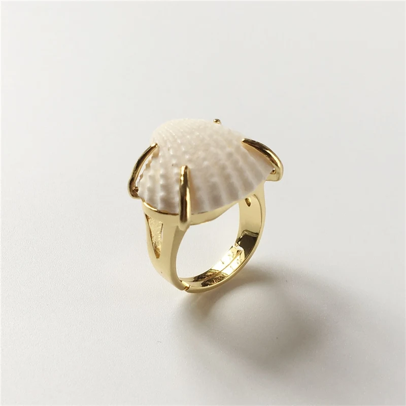FUWO Trendy Kvinder Guld Kammusling Ring Original Håndlavet Design Naturlig Hvid Shell-Bens Indstilling Ring for Kvinder RG502 5pcs/masse