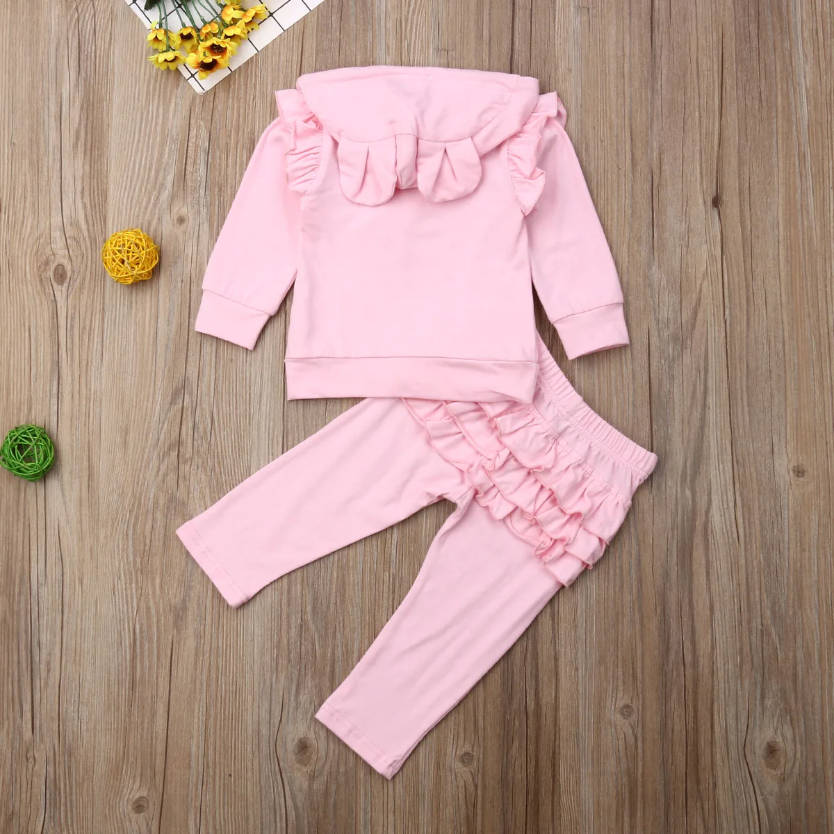Nyfødte Baby Pige Tøj Shirt Top Hættetrøjer Flæsekanter Bukser Legging Pink Outfit Sæt